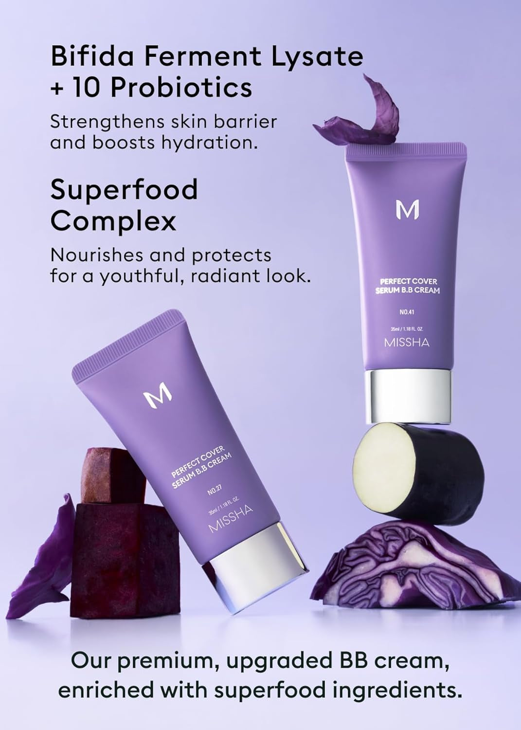 M PERFECT COVER SERUM BB CREAM No.41 Medium Tan- Tan/Deep with Warm Undertone, BB Cream by Cardi B Pick, Skin Tint, Tinted Moisturizer, Skin Care Foundation Makeup, Korean Makeup,1.18 Fl Oz