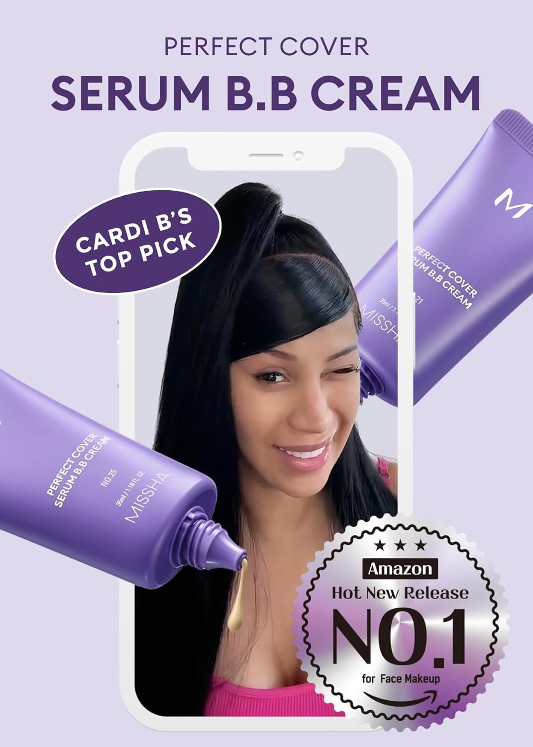 M PERFECT COVER SERUM BB CREAM No.41 Medium Tan- Tan/Deep with Warm Undertone, BB Cream by Cardi B Pick, Skin Tint, Tinted Moisturizer, Skin Care Foundation Makeup, Korean Makeup,1.18 Fl Oz