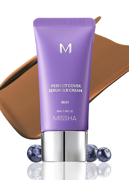 M PERFECT COVER SERUM BB CREAM No.41 Medium Tan- Tan/Deep with Warm Undertone, BB Cream by Cardi B Pick, Skin Tint, Tinted Moisturizer, Skin Care Foundation Makeup, Korean Makeup,1.18 Fl Oz
